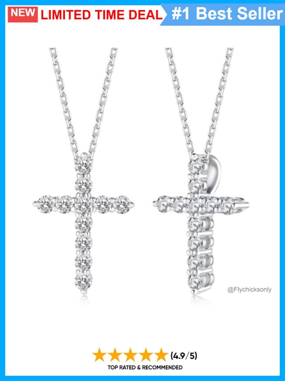 Dainty Moissanite Cross Necklace 925 Sterling Silver 16 Inch